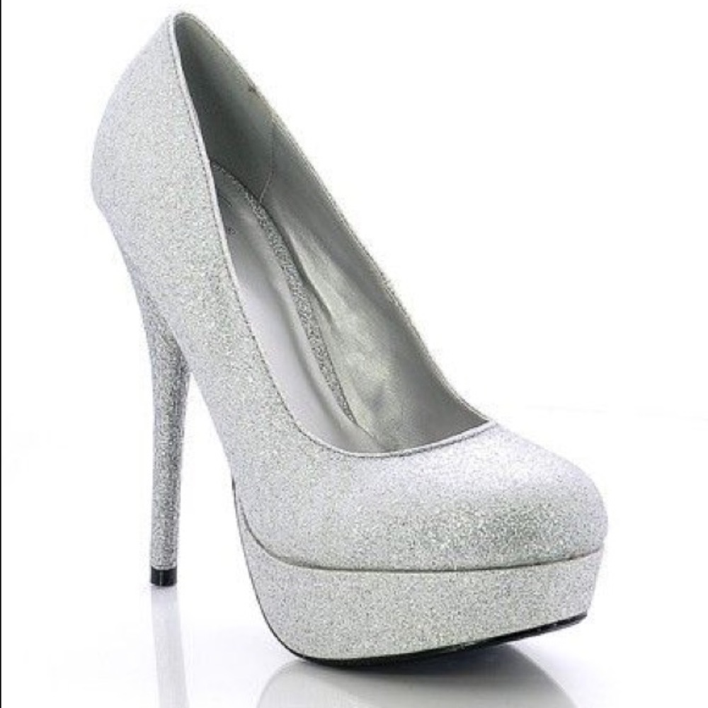 Glitter Silver Platform Pumps